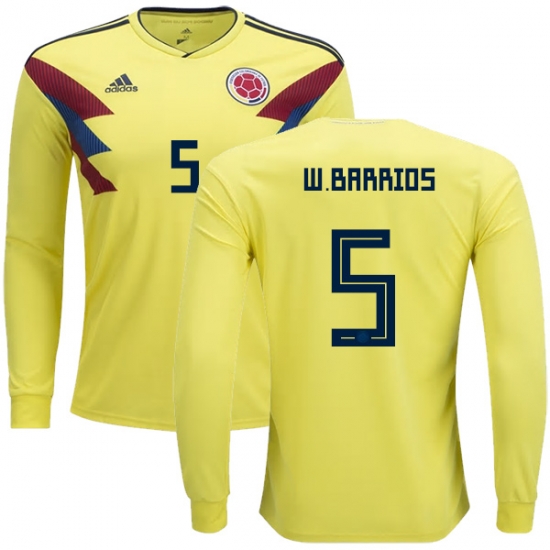 Colombia 2018 World Cup WILMAR BARRIOS 5 Long Sleeve Home Shirt Soccer Jersey - Click Image to Close