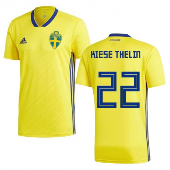 Sweden 2018 World Cup ISAAC KIESE THELIN 22 Home Shirt Soccer Shirt - Click Image to Close