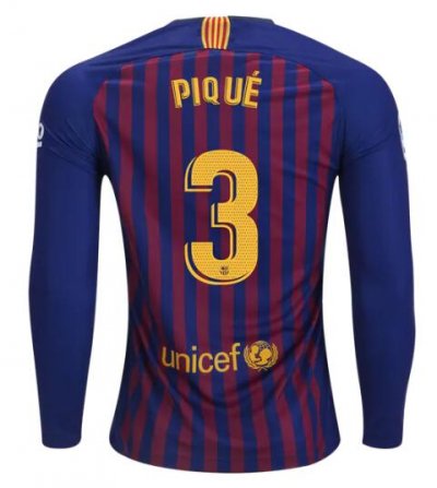 Barcelona 2018/19 Home Gerard Pique 3 Long Sleeve Shirt Soccer Jersey