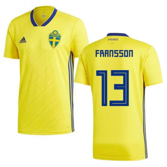 Sweden 2018 World Cup ALEXANDER FRANSSON 13 Home Shirt Soccer Shirt - Click Image to Close