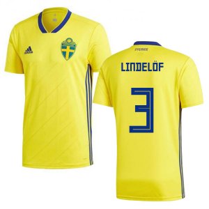 Sweden 2018 World Cup VICTOR LINDELOF 3 Home Shirt Soccer Shirt