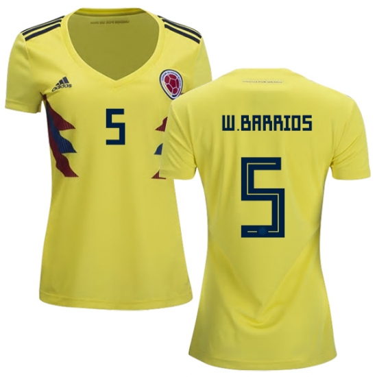 Colombia 2018 World Cup WILMAR BARRIOS 5 Women's Home Shirt Soccer Jersey - Click Image to Close