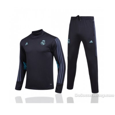 Real Madrid 2017/18 Black Training Kit(Turtleneck Shirt+Trouser)