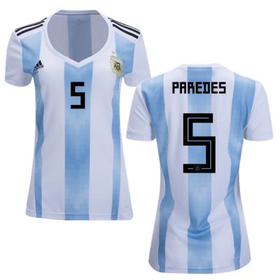 Argentina 2018 FIFA World Cup Home Leandro Paredes #5 Women Jersey Shirt
