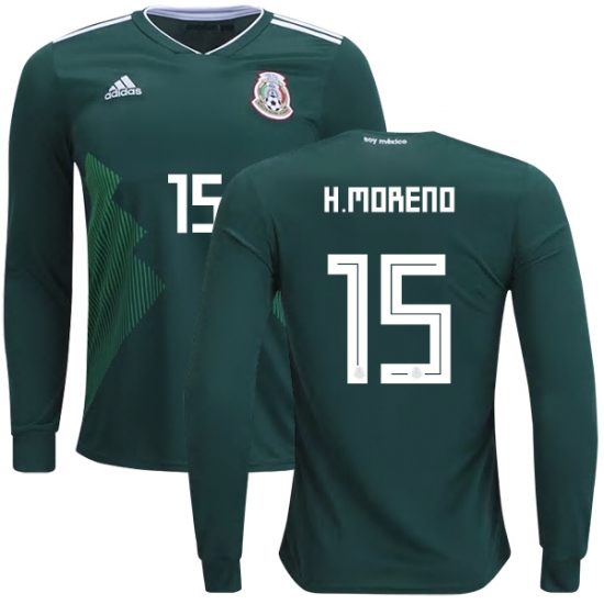 Mexico 2018 World Cup Home HECTOR MORENO 15 Long Sleeve Shirt Soccer Jersey - Click Image to Close