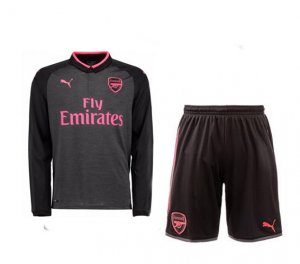 Arsenal 2017/18 Third Away Grey Long Sleeve Soccer Jersey Uniform (Shirt+Shorts)