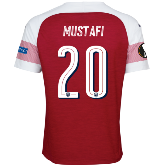 Arsenal 2018/19 Shkodran Mustafi 20 UEFA Europa Home Shirt Soccer Jersey - Click Image to Close
