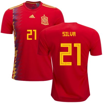Spain 2018 World Cup DAVID SILVA 21 Home Shirt Soccer Jersey