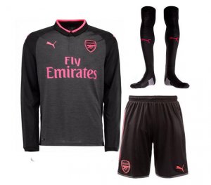 Arsenal 2017/18 Third Away Grey Long Sleeve Soccer Jersey Kits (Shirt+Shorts+Socks)