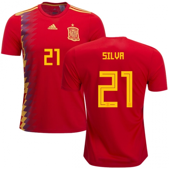 Spain 2018 World Cup DAVID SILVA 21 Home Shirt Soccer Jersey - Click Image to Close