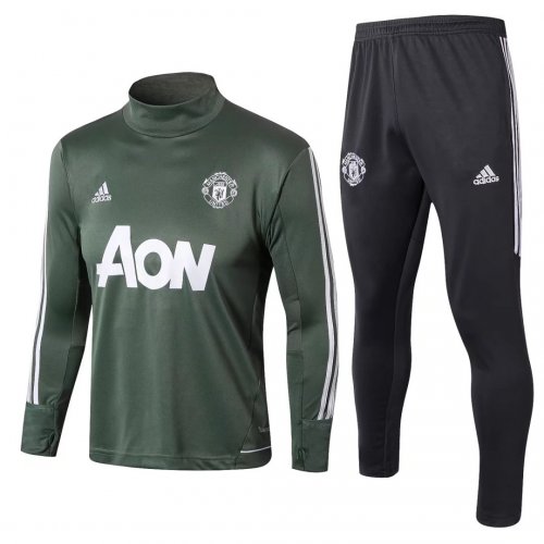 Manchester United 2017/18 Green Training Suit (High Neck Sweat Shirt+Pants)