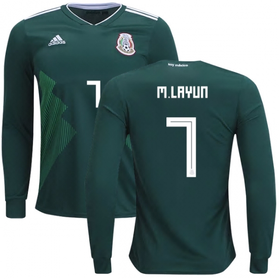 Mexico 2018 World Cup Home MIGUEL LAYUN 7 Long Sleeve Shirt Soccer Jersey - Click Image to Close