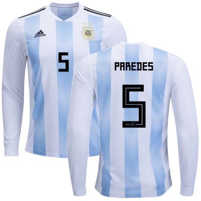 Argentina 2018 FIFA World Cup Home Leandro Paredes #5 LS Jersey Shirt