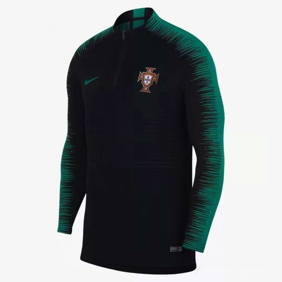 Portugal 2018 World Cup Black Zipper Sweat Shirt Green Stripe - Click Image to Close