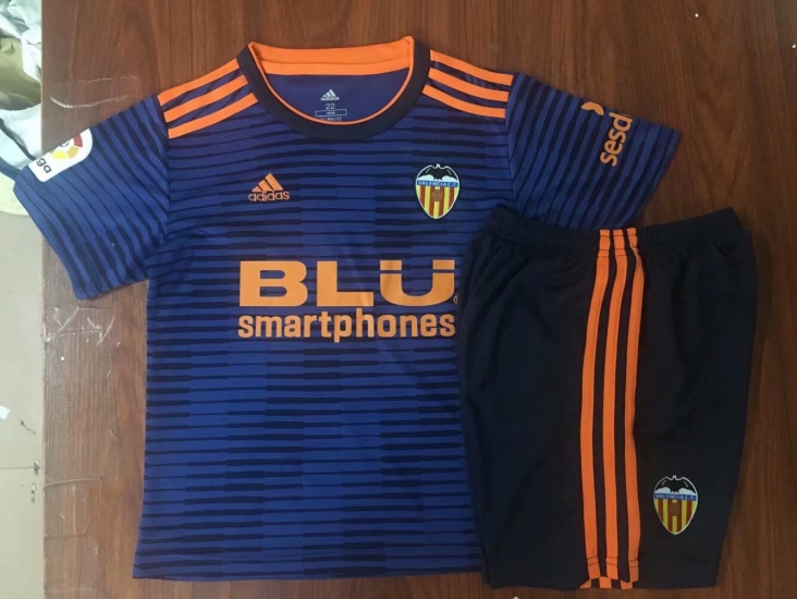 Valencia CF 2018/19 Away Kids Soccer Jersey Kit Children Shirt + Shorts - Click Image to Close