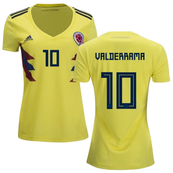 Colombia 2018 World Cup CARLOS VALDERRAMA 10 Women's Home Shirt Soccer Jersey - Click Image to Close