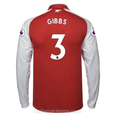 Arsenal 2017/18 Home GIBBS #3 Long Sleeved Shirt Soccer Jersey