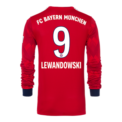Bayern Munich 2018/19 Home 9 Lewandowski Long Sleeve Shirt Soccer Jersey
