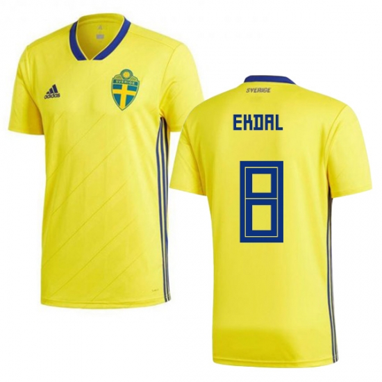 Sweden 2018 World Cup Home ALBIN EKDAL 8 Shirt Soccer Shirt - Click Image to Close