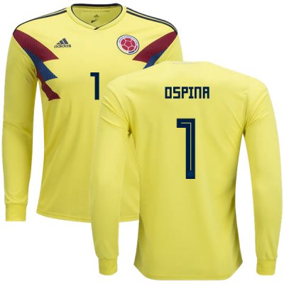Colombia 2018 World Cup DAVID OSPINA 1 Long Sleeve Home Shirt Soccer Jersey