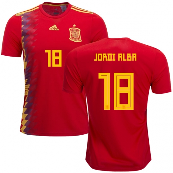 Spain 2018 World Cup JORDI ALBA 18 Home Shirt Soccer Jersey - Click Image to Close