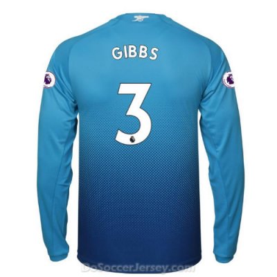 Arsenal 2017/18 Away GIBBS #3 Long Sleeved Shirt Soccer Jersey