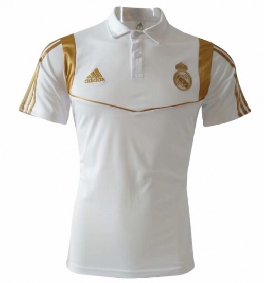 Real Madrid 2019/2020 White Gold Polo Shirt - Click Image to Close