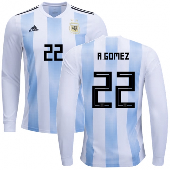 Argentina 2018 FIFA World Cup Home Alejandro Gomez #22 LS Jersey Shirt - Click Image to Close