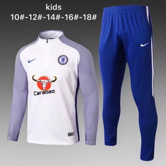 Kids Chelsea Training Suit White Stripe 2017/18 - Click Image to Close