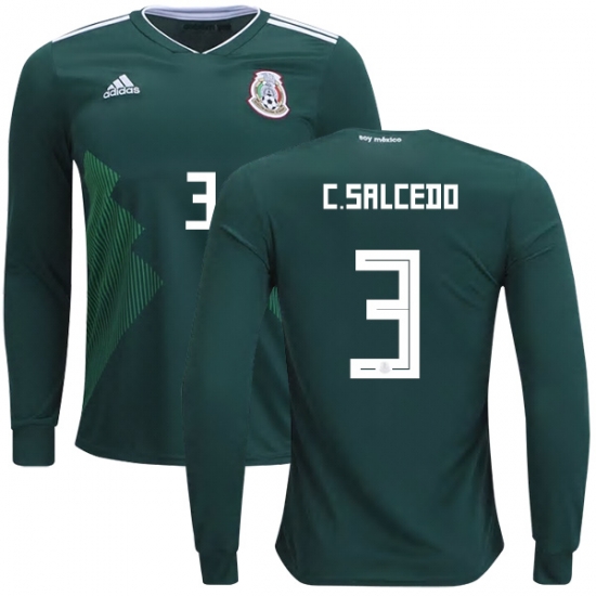 Mexico 2018 World Cup Home CARLOS SALCEDO 3 Long Sleeve Shirt Soccer Jersey - Click Image to Close
