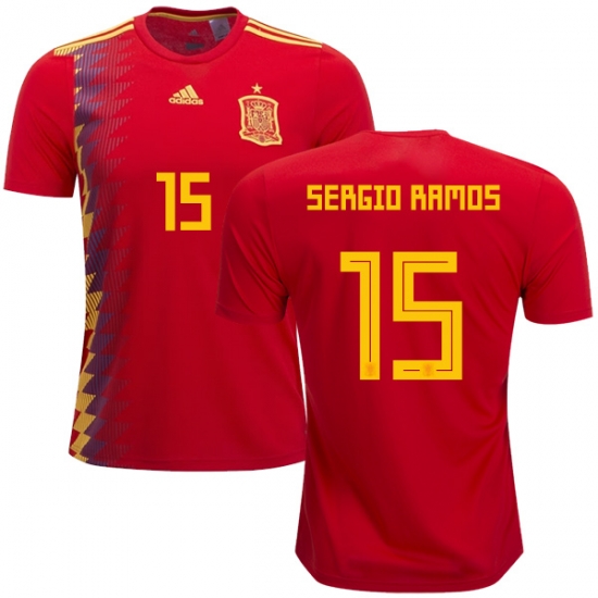 Spain 2018 World Cup SERGIO RAMOS 15 Home Shirt Soccer Jersey - Click Image to Close