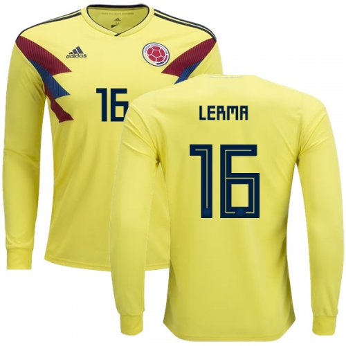 Colombia 2018 World Cup JEFFERSON LERMA 16 Long Sleeve Home Shirt Soccer Jersey