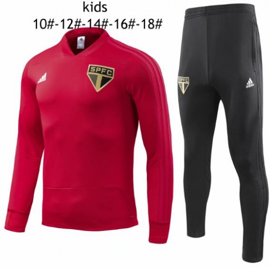 Kids Sao Paulo FC 2018/19 V-Neck Red Training Suit - Click Image to Close