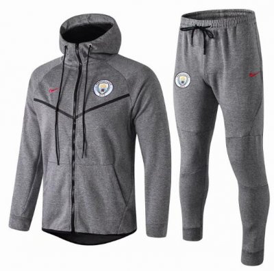 Manchester City 2018/19 Grey Tech Fleece Training Suit (Hoodie Jacket+Trouser)