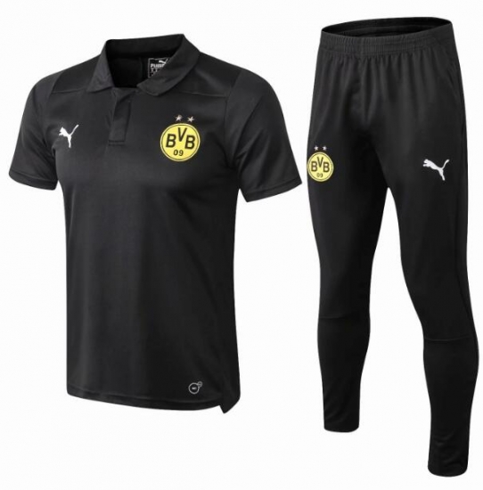 Borussia Dortmund 2018/19 Black Polo + Pants Training Suit - Click Image to Close