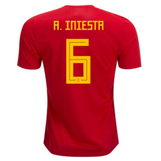 Spain 2018 World Cup Home Andres Iniesta #6 Shirt Soccer Jersey - Click Image to Close