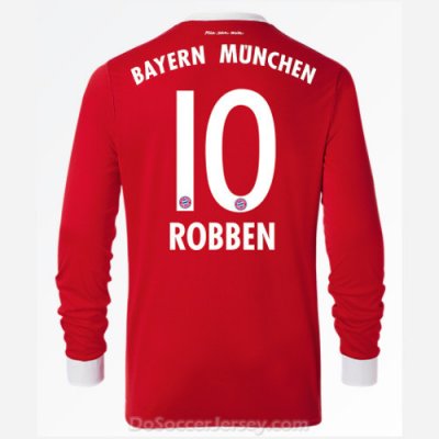 Bayern Munich 2017/18 Home Robben #10 Long Sleeved Soccer Shirt