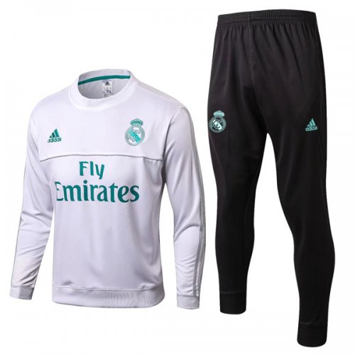 Real Madrid 2017/18 White Training Suits(O’Neck Shirt+Trouser)