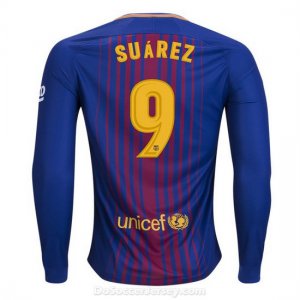 Barcelona 2017/18 Home Suarez #9 Long Sleeved Shirt Soccer Jersey