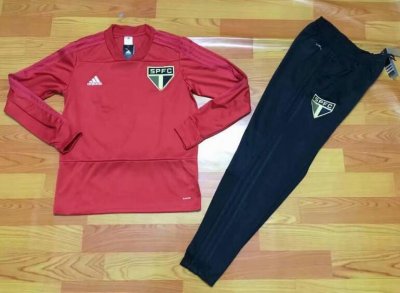 Sao Paulo FC 2018/19 Red V'Neck Training Suit (SweatShirt+Trouser)
