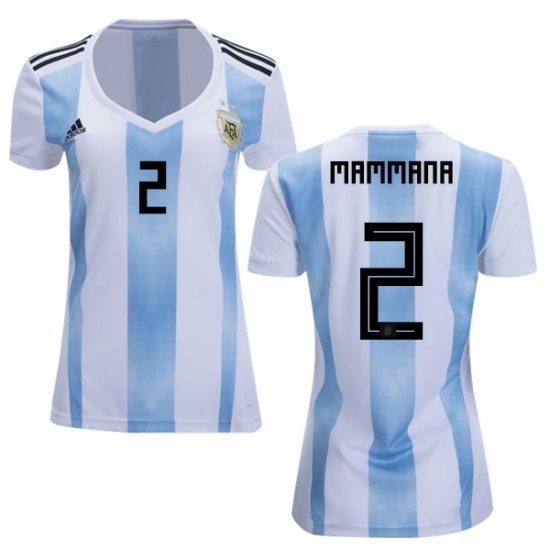 Argentina 2018 FIFA World Cup Home Emanuel Mammana #2 Women Jersey Shirt - Click Image to Close