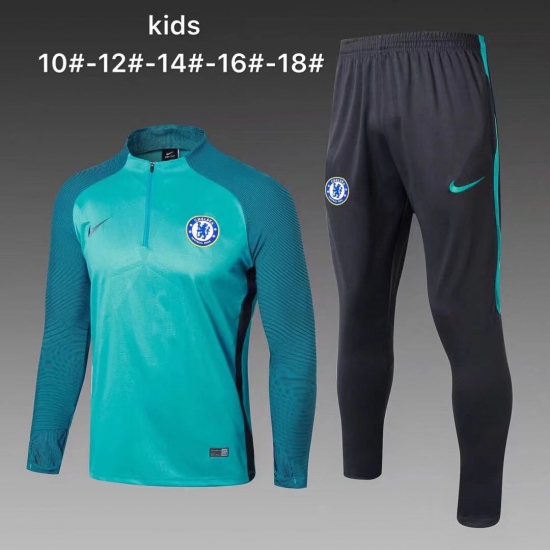 Kids Chelsea Training Suit Cyan Stripe 2017/18 - Click Image to Close