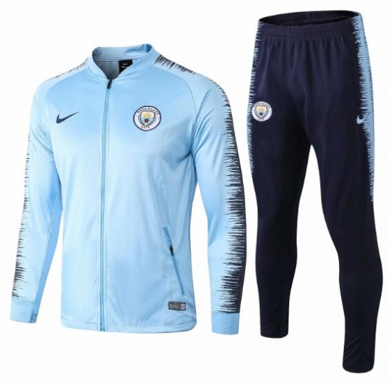 Manchester City 2018/19 Light Blue Stripe Training Suit (Jacket+Trouser) - Click Image to Close