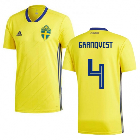 Sweden 2018 World Cup ANDREAS GRANQVIST 4 Home Shirt Soccer Shirt - Click Image to Close