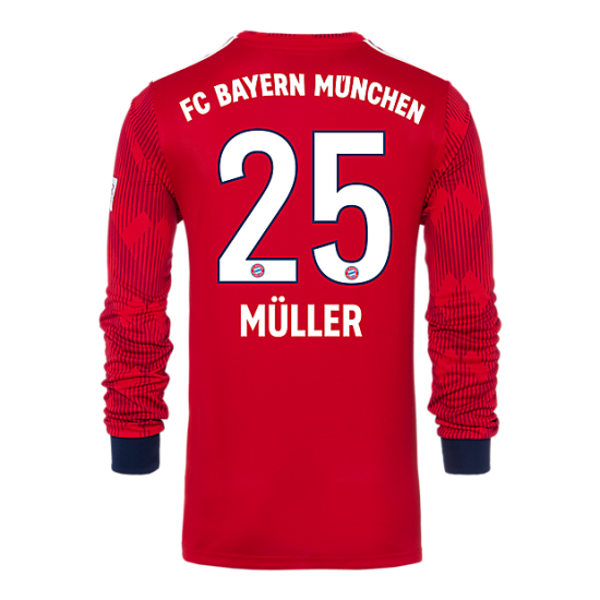 Bayern Munich 2018/19 Home 25 Müller Long Sleeve Shirt Soccer Jersey - Click Image to Close