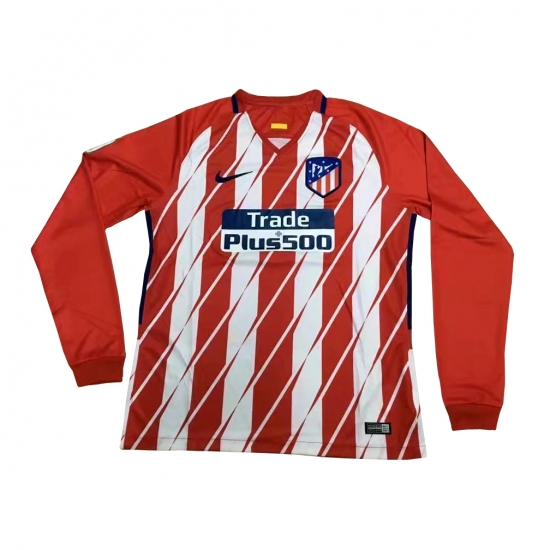 Atletico Madrid 2017/18 Home Long Sleeved Shirt Soccer Jersey - Click Image to Close