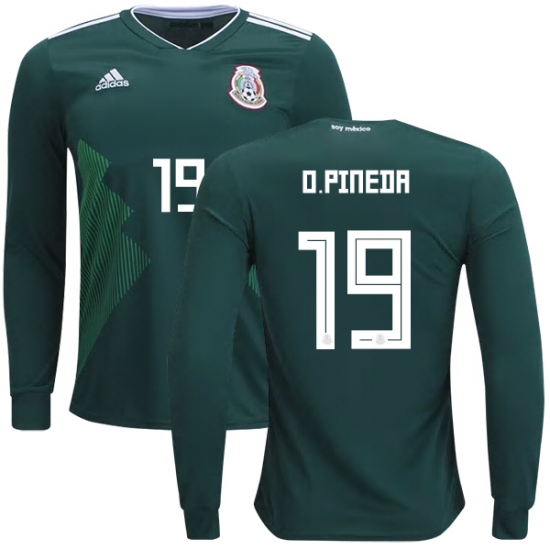 Mexico 2018 World Cup Home ORBELIN PINEDA 19 Long Sleeve Shirt Soccer Jersey - Click Image to Close