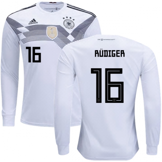 Germany 2018 World Cup ANTONIO RUDIGER 16 Home Long Sleeve Shirt Soccer Jersey - Click Image to Close