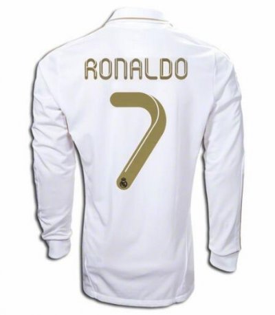 Real Madrid 2012 Home #7 Ronaldo Long Sleeve Retro Shirt Soccer Jersey