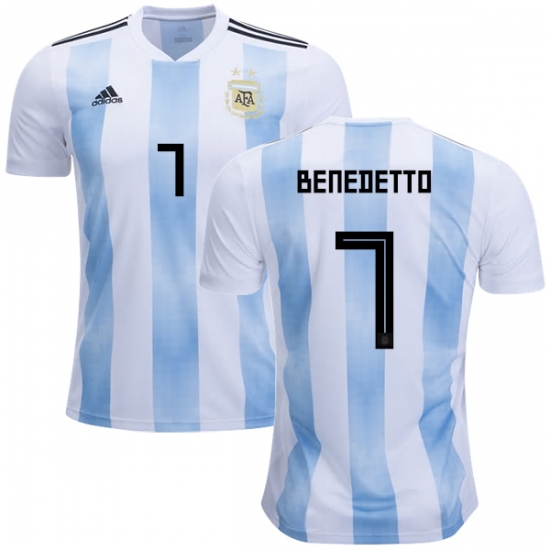 Argentina 2018 FIFA World Cup Home Dario Benedetto #7 Shirt Soccer Jersey - Click Image to Close